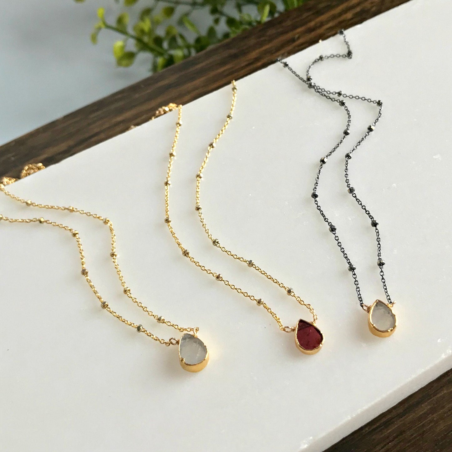 Garnet Necklace Moonstone Pendant Dainty Necklace Birthstone Necklace Gold Necklace Choker Necklace Women Necklace Simple Necklace