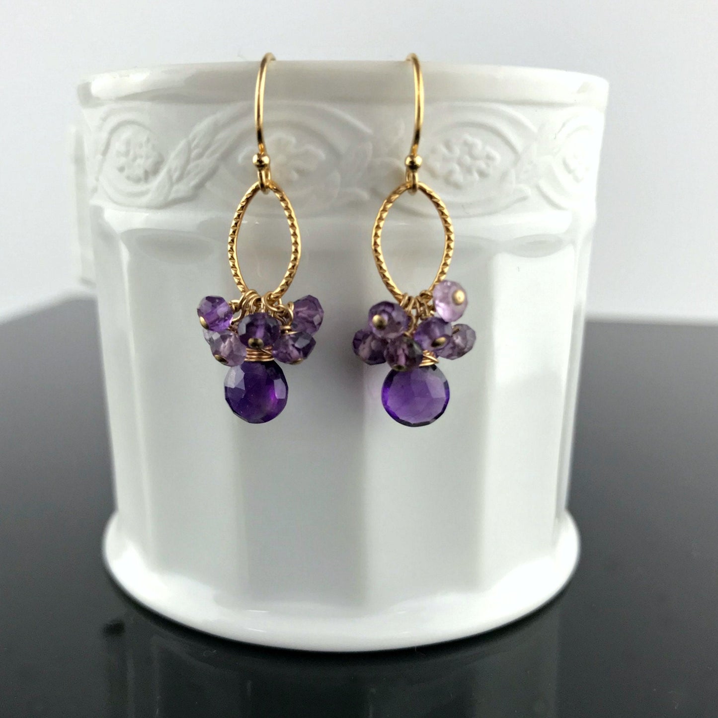 Amethyst Teardrop Cluster Earrings for Women,February Birthstone Jewelry,Chic Purple Delicate Earrings in Gold or Silver,Unique Gift for Her