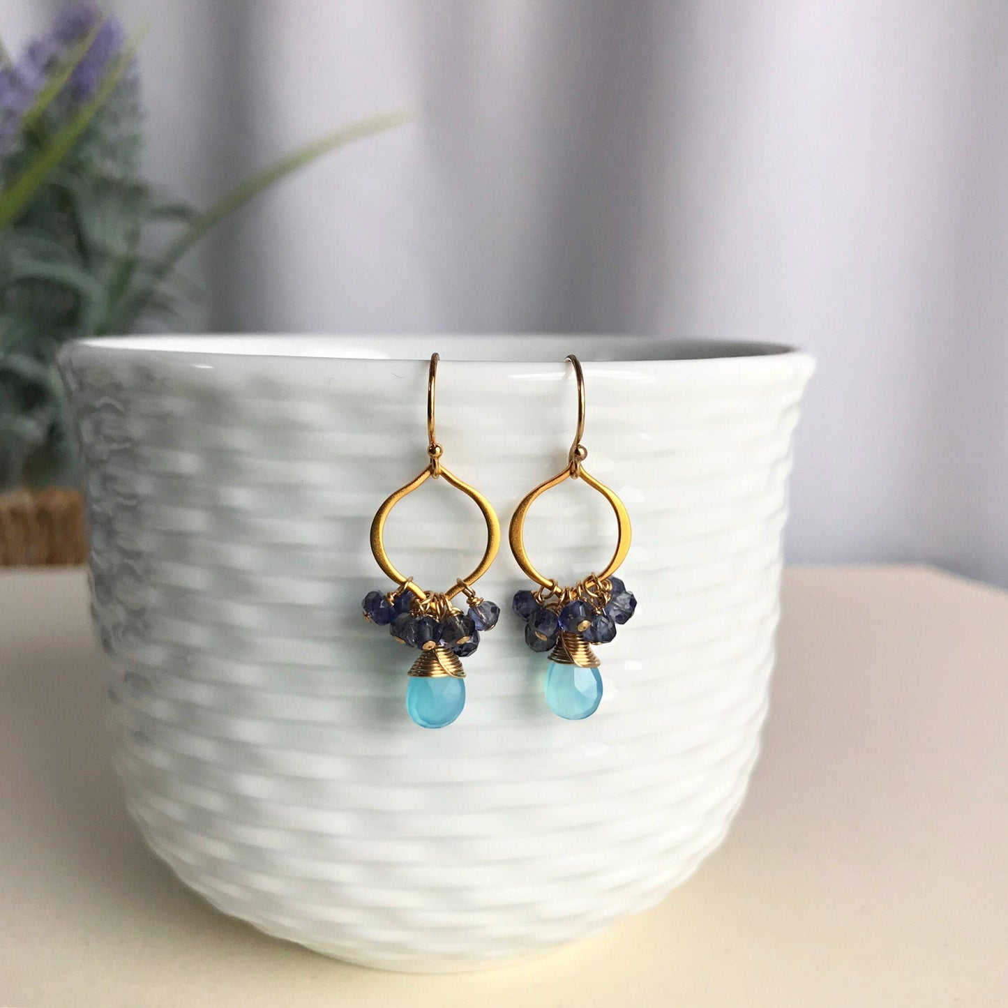 Blue Earrings Teardrop Earrings Earrings for Women Statement Earrings Chandelier Earrings Gold Earrings Gift for Her Gift for Mom