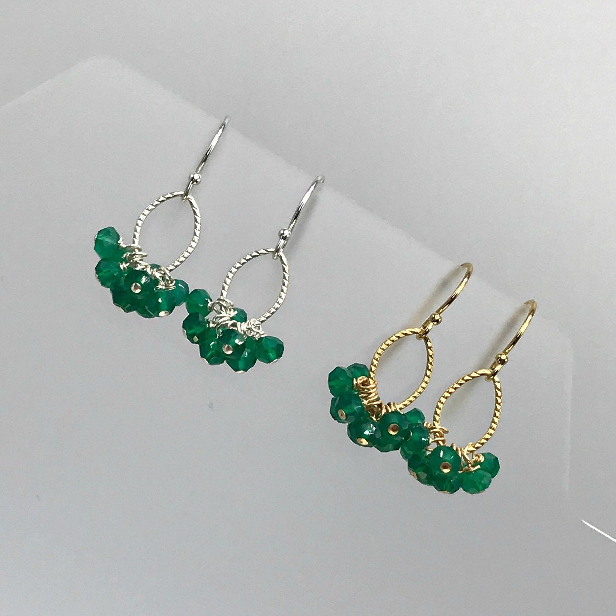 Green Onyx Earrings Delicate Earrings Cluster Earrings Green Earrings May Birthstone Handmade Earring Minimalist Earrings Everyday Earrings