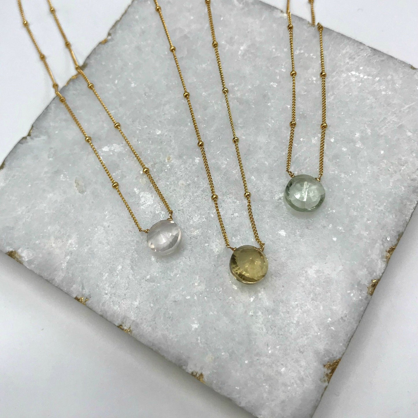 Rose Quartz Necklace Green Amethyst Necklace Citrine Necklace Gemstone Necklace Layering Necklace Gold Necklace Women Necklace Rose Necklace
