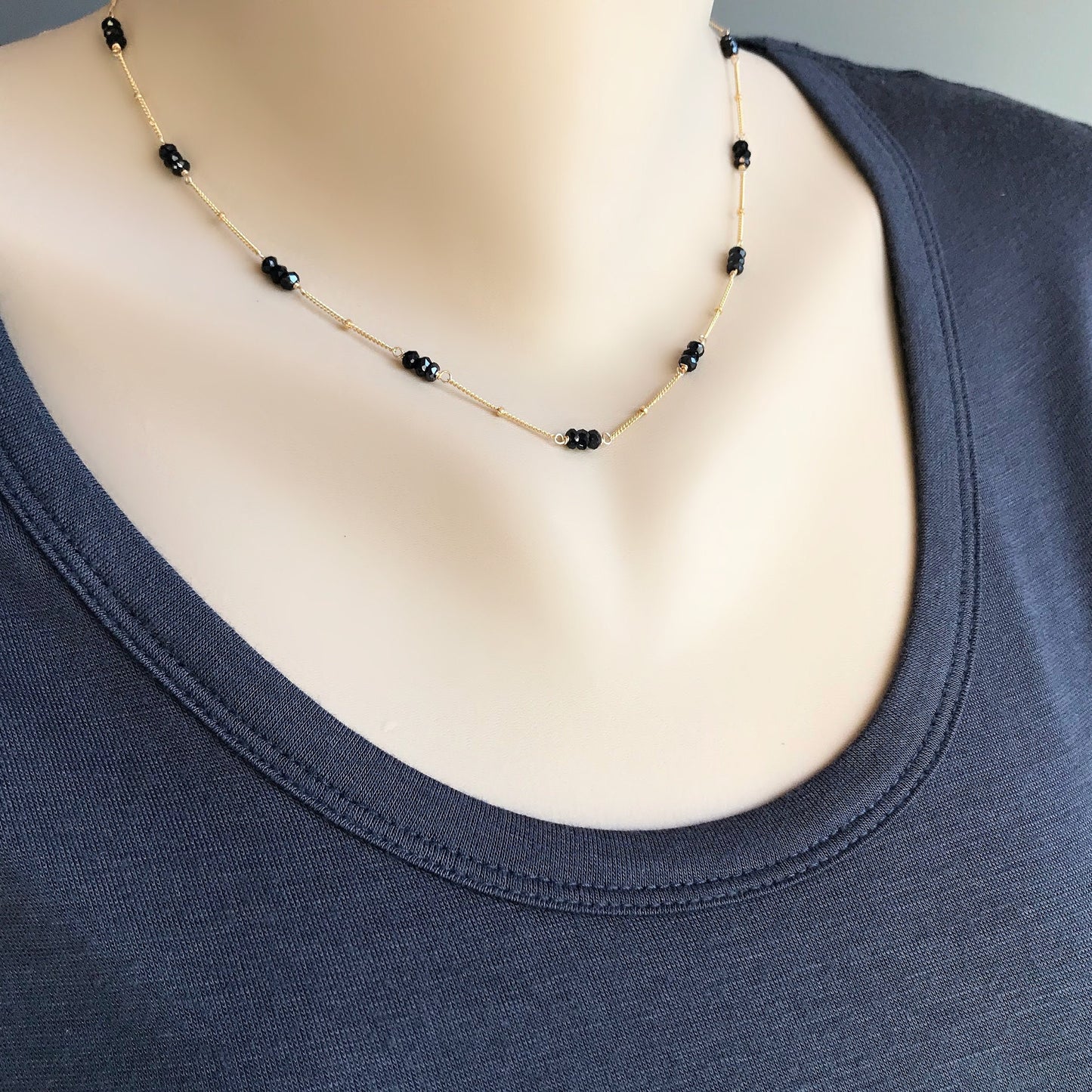 Elegant Black Spinel Necklace - Handcrafted Gold & Black Gemstone Jewelry, Dainty Minimalist Layering Piece, Chic Accessory for Her