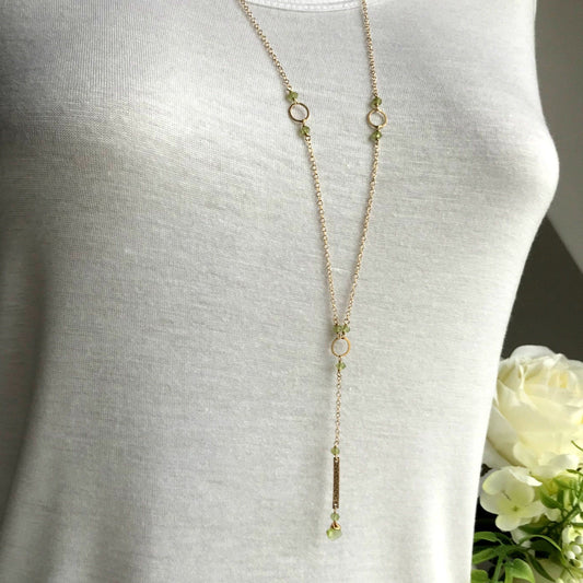 Peridot Gemstone Y Necklace,August Birthstone Jewelry,Simple and Delicate Layering Necklace,Elegant Minimalist Jewelry,Layering Y Necklace