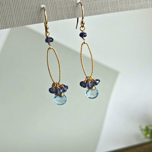 Blue Topaz Earrings December Birthstone Teardrop Earrings Gold Earrings Blue Earrings Cluster Earrings Bohemian Earrings Dainty Earrings