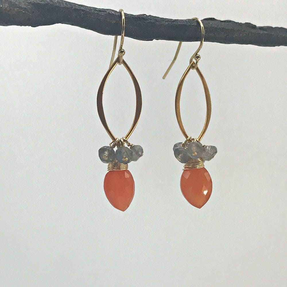 Carnelian Earrings Labradorite Earrings Orange Earrings Dangle Earrings Dainty Earrings Long Earrings Linear Earrings Elegant Earrings