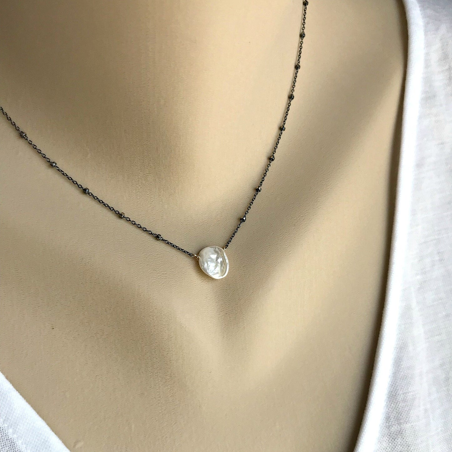 Keshi Pearl Necklace Pearl Necklace June Birthstone Genuine Pearl Necklace Gift for Mom Layering Necklace Dainty Necklace Solitaire Necklace