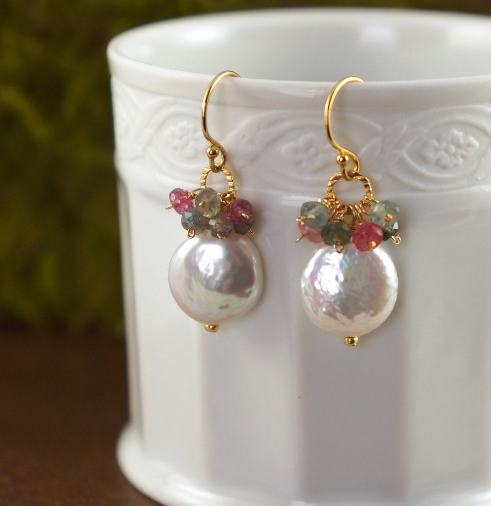 Pearl Earrings Dainty Earrings Cluster Earrings  Dangle Earrings Gemstone Earrings Boho Earrings Statement Earrings Mother's day Gift