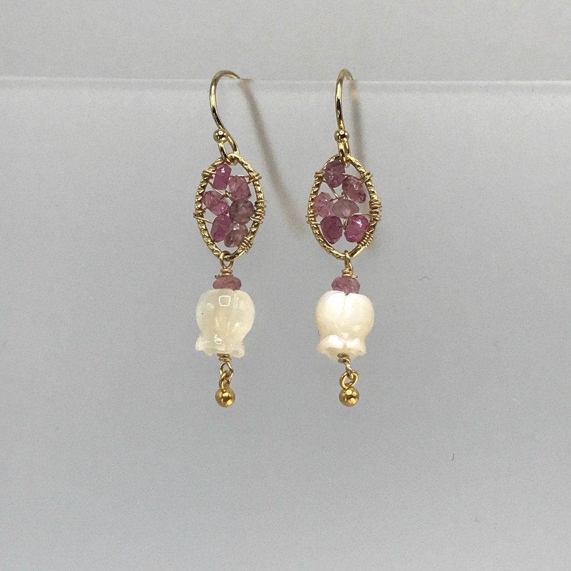 October Birthstone Earrings Pink Tourmaline Mother of Pearl Pink Earrings Gemstone Earrings Delicate Earrings Flower Earrings Gift for Her