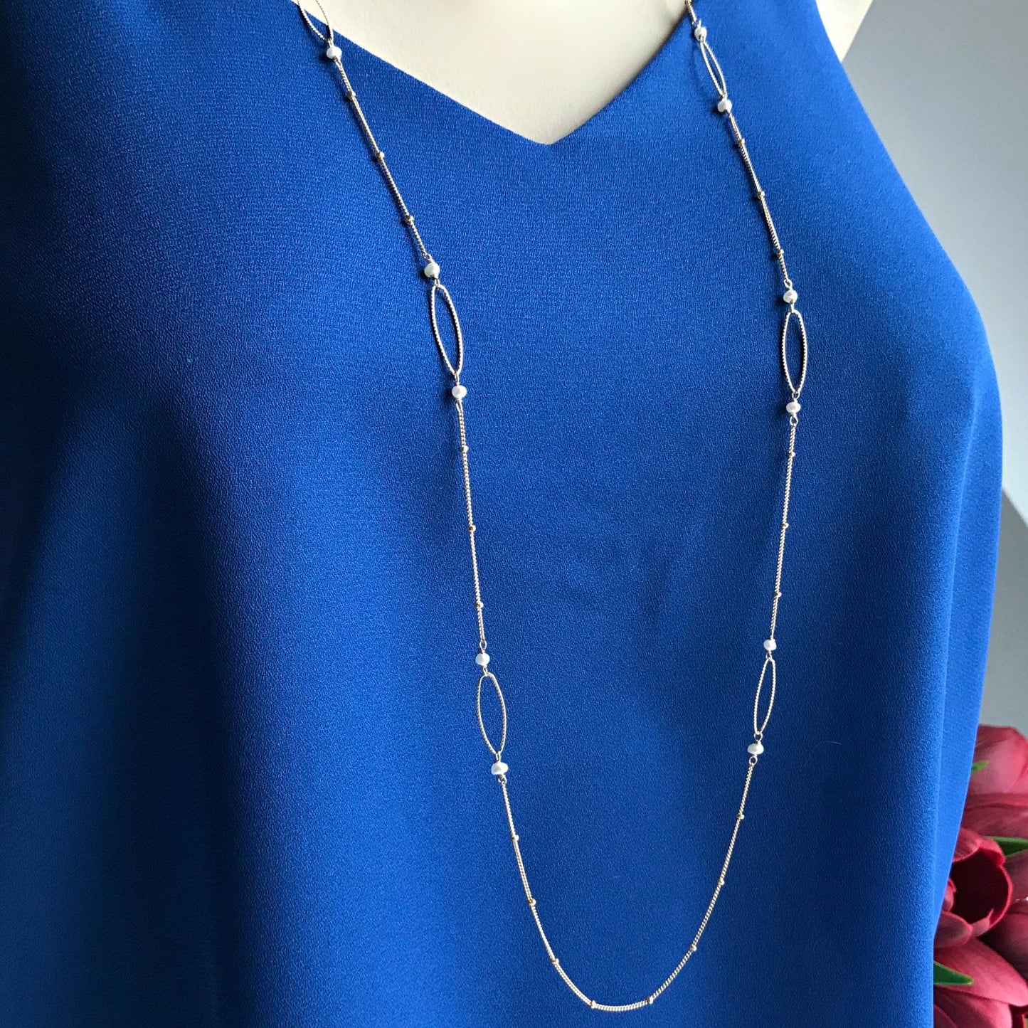 Pearl Necklace Station Necklace Long Necklace Gemstone Necklace Layering Necklace Simple Necklace Dainty Necklace Mother's Day Gift