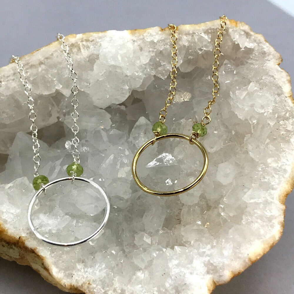 Circle Necklace Peridot Necklace August Birthstone Karma Necklace Dainty Necklace Eternity Necklace Layering Necklace Everyday Necklace