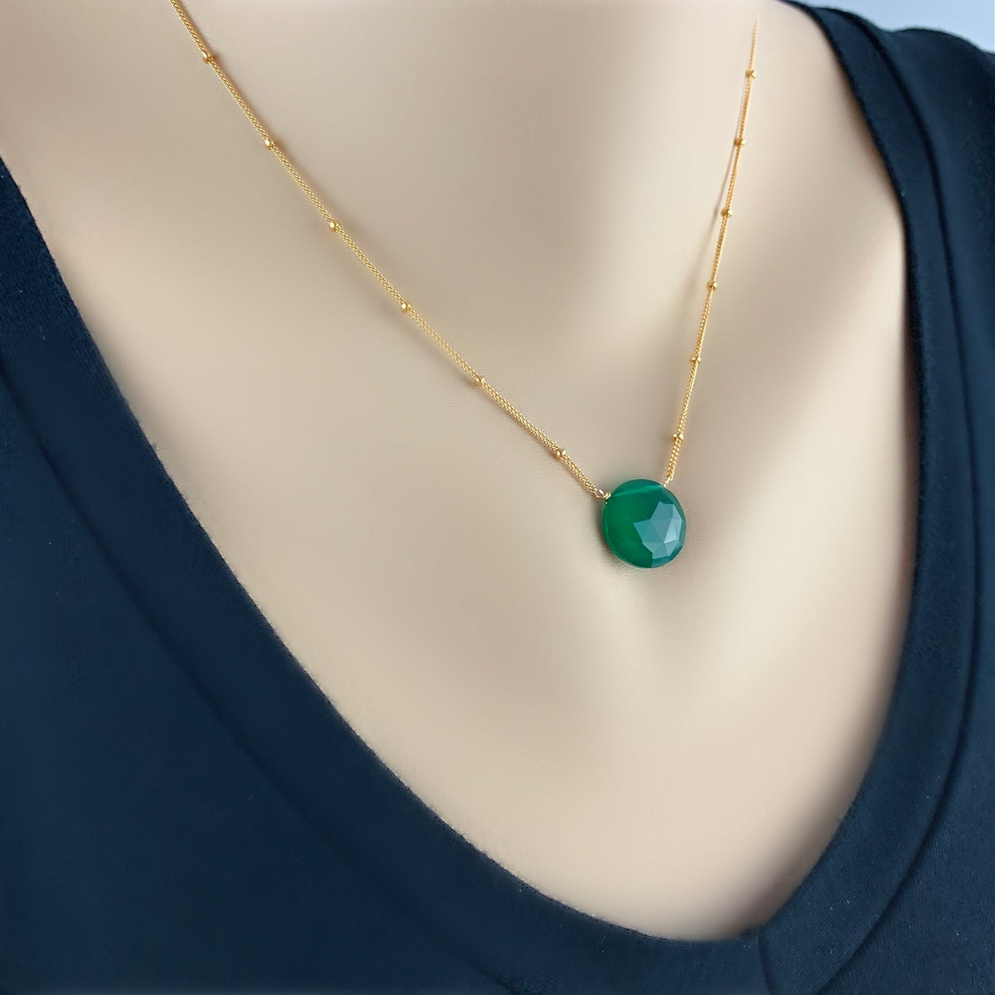 Green Onyx Necklace May Birthstone Layering Necklace Dainty Necklace Gold Necklace Women Necklace Choker Necklace Pendant Necklace