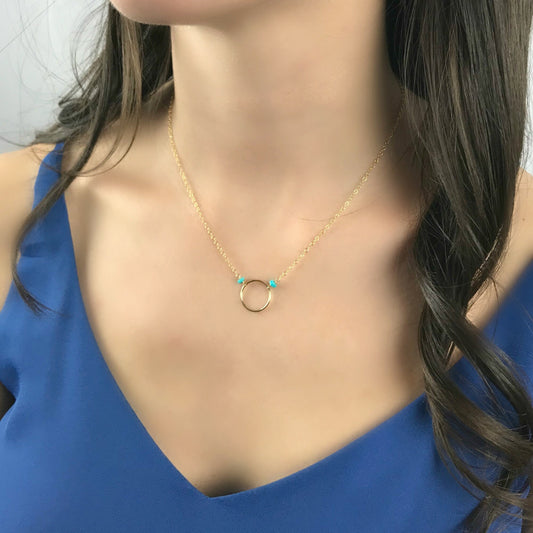 Turquoise Circle Necklace, Blue Delicate Necklace,Karma Necklace,Minimalist Layering Necklace, Eternity Necklace, Dainty Infinity Necklace