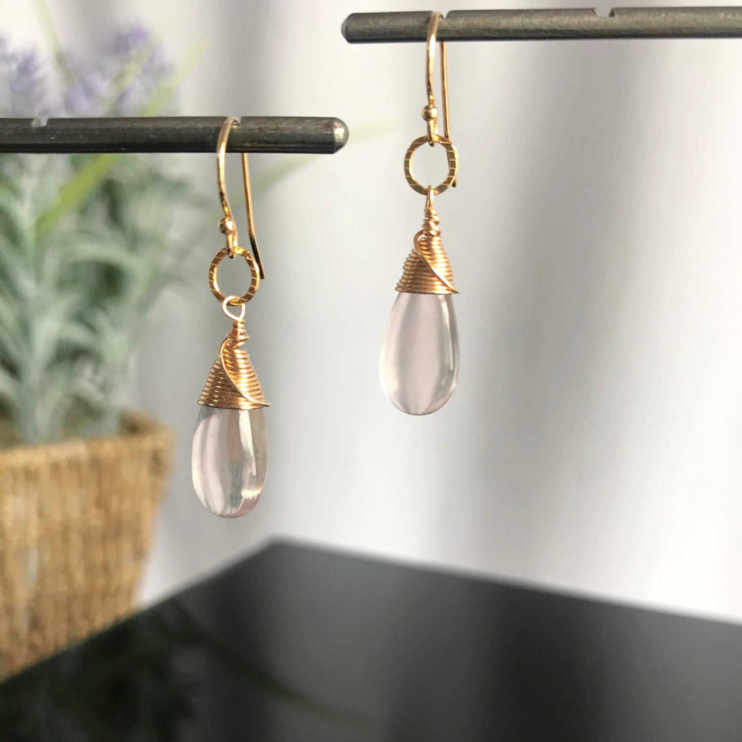 Rose Quartz Earrings Gemstone Earrings Crystal Earrings Minimalist Earrings Silver Earrings Pink Earrings Gold Earrings Cute Earrings