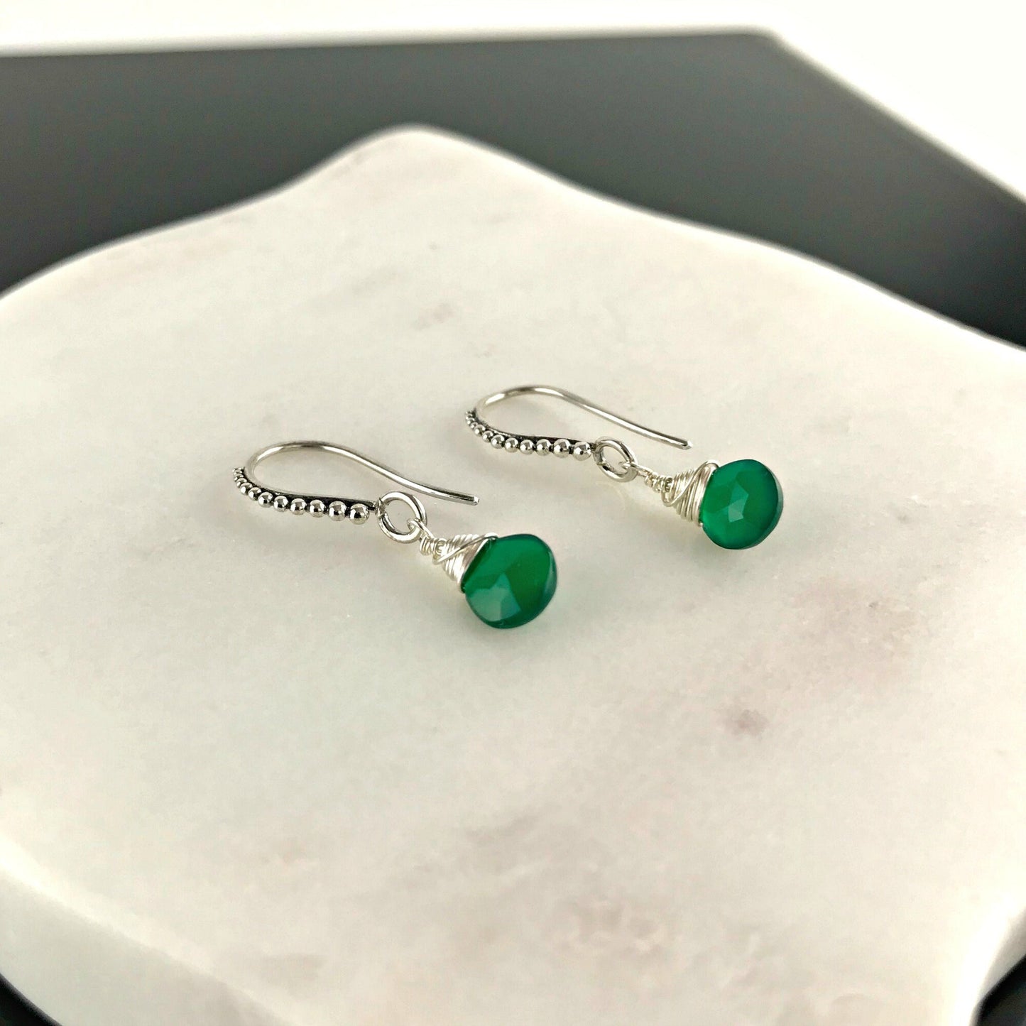 Green Onyx Earrings May Birthstone Drop Earrings Silver Earrings Green Earrings Earrings for Women Cute Earrings Gift for Girlfriend