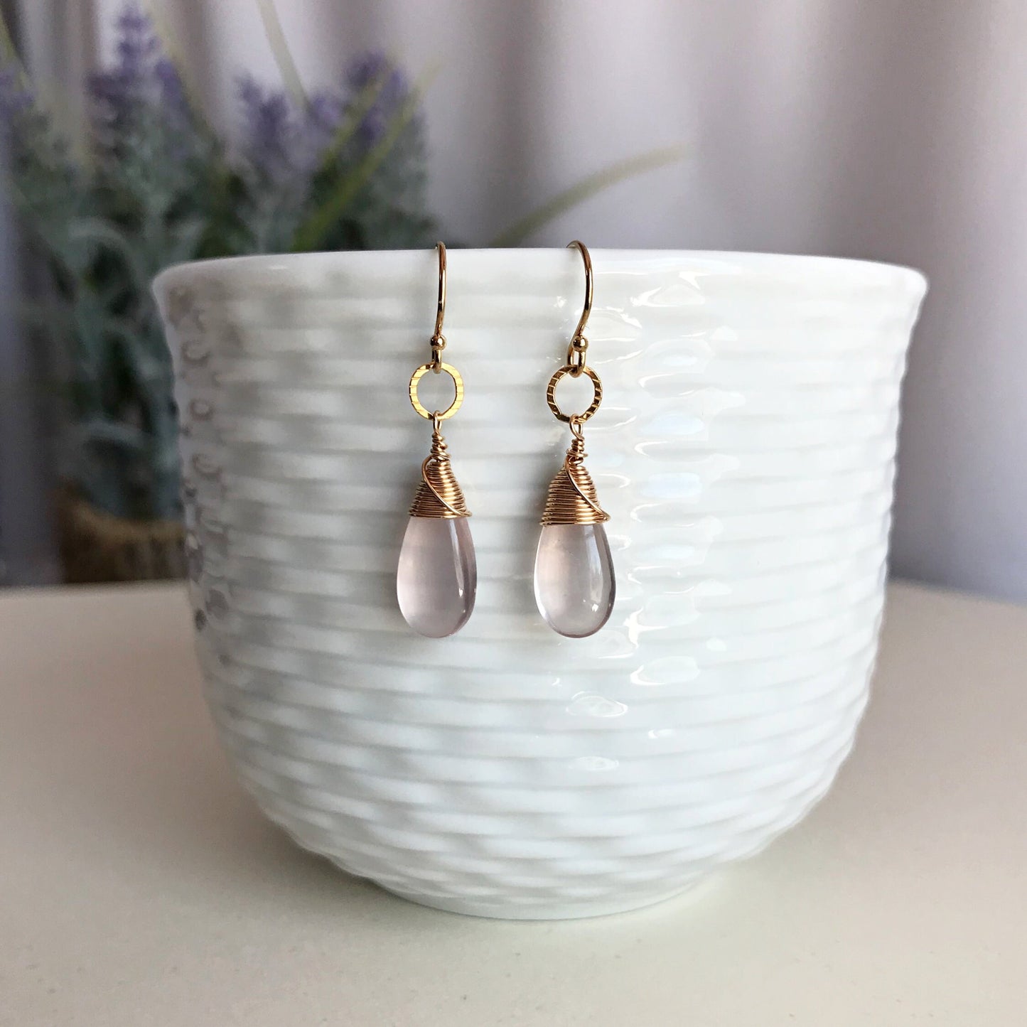 Rose Quartz Earrings Gemstone Earrings Crystal Earrings Minimalist Earrings Silver Earrings Pink Earrings Gold Earrings Cute Earrings