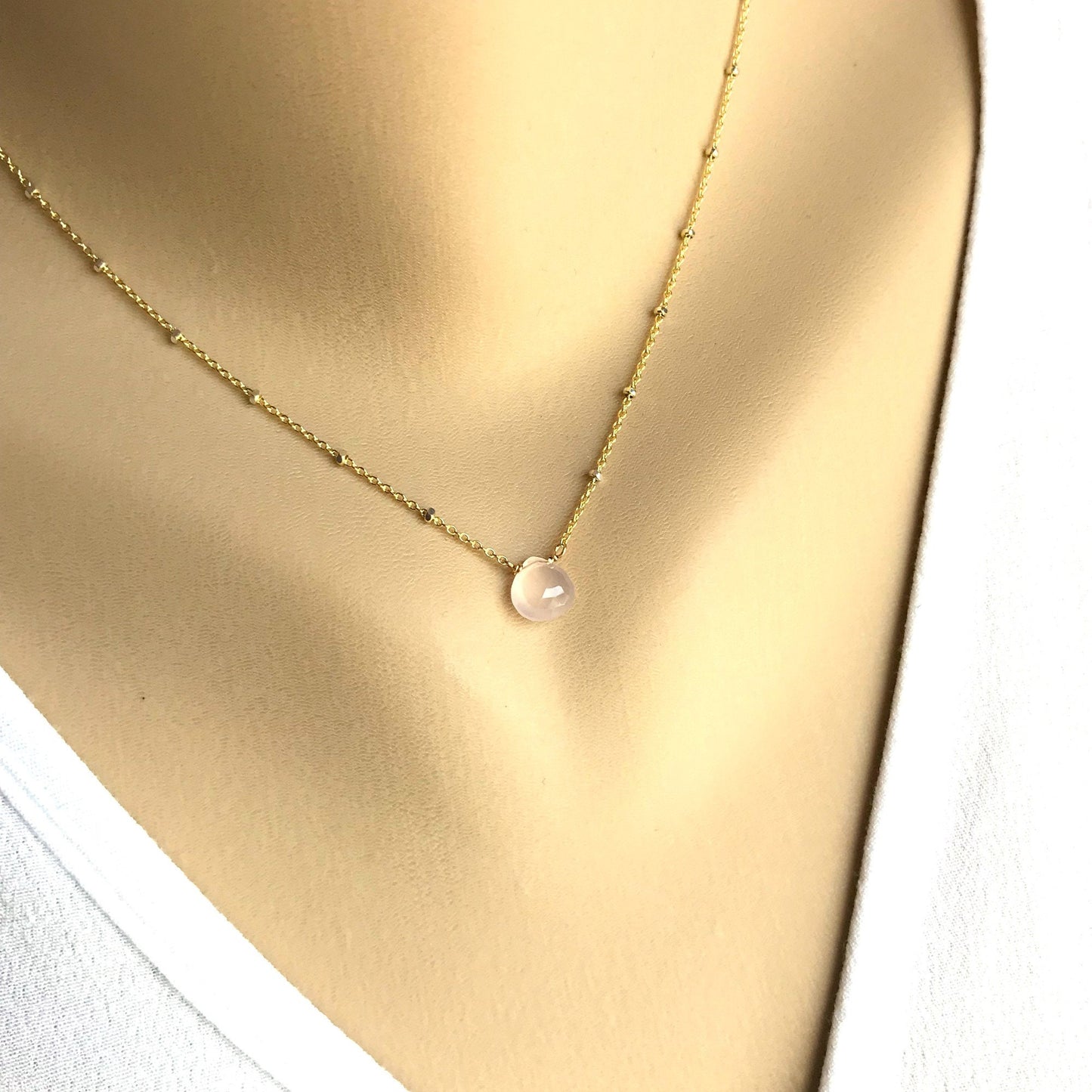 Rose Quartz Pendant October Birthstone Chakra Necklace Delicate Necklace Layering Necklace Dainty Necklace Boho Necklace Gift for her