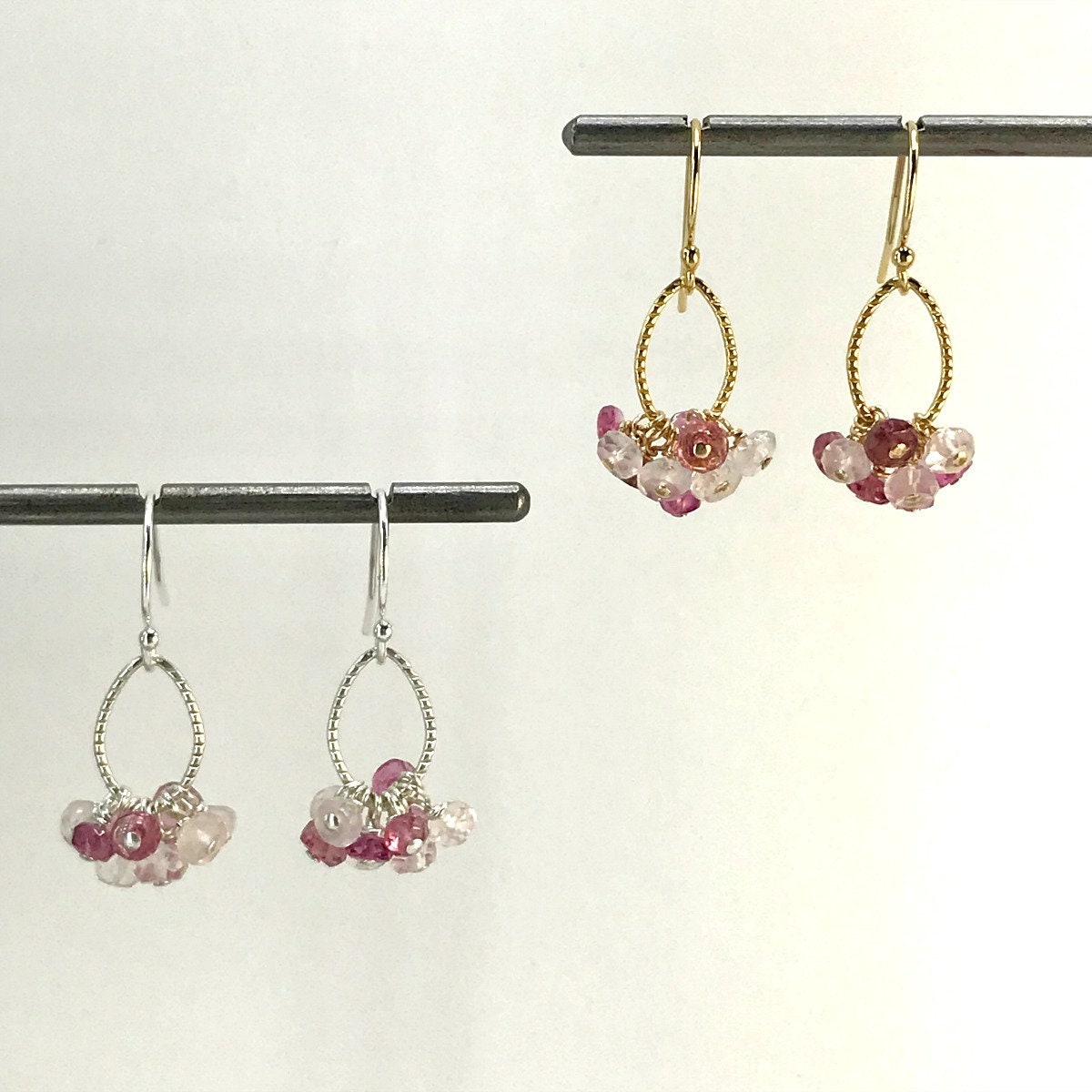 Genuine Rose Quartz and Pink Tourmaline Earrings, Cute Handmade Gemstone Earrings, October Birthstone Dangle Earrings, Dainty Pink Earrings