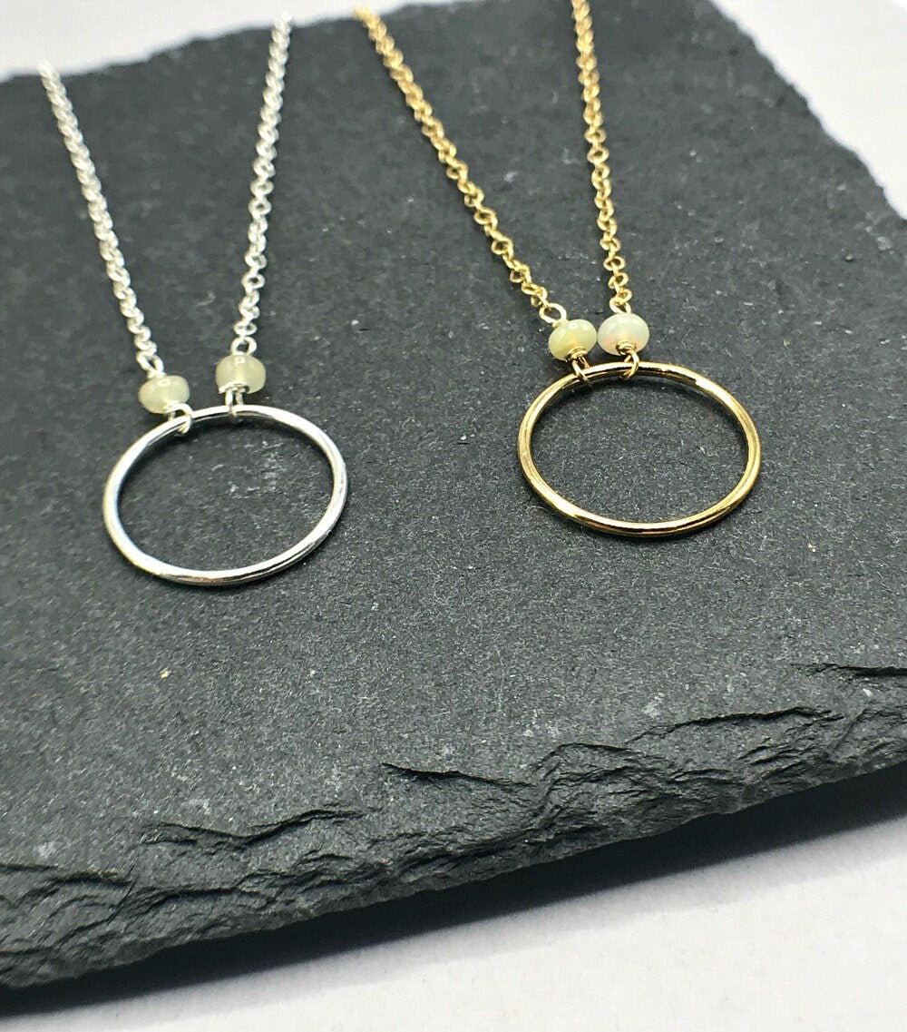 Opal Necklace October Birthstone  Circle Pendant Karma Necklace Dainty Necklace Eternity Necklace Layering Necklace Everyday Necklace