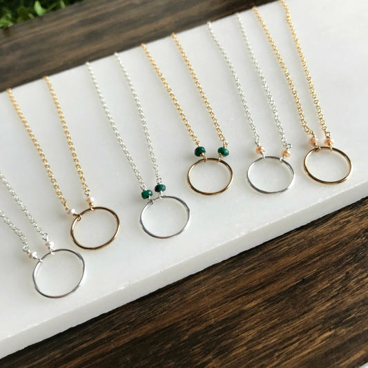 Emerald Necklace May Birthstone Pearl Necklace Circle Necklace Ring Necklace Simple Necklace Gold Necklace Silver necklace karma Necklace