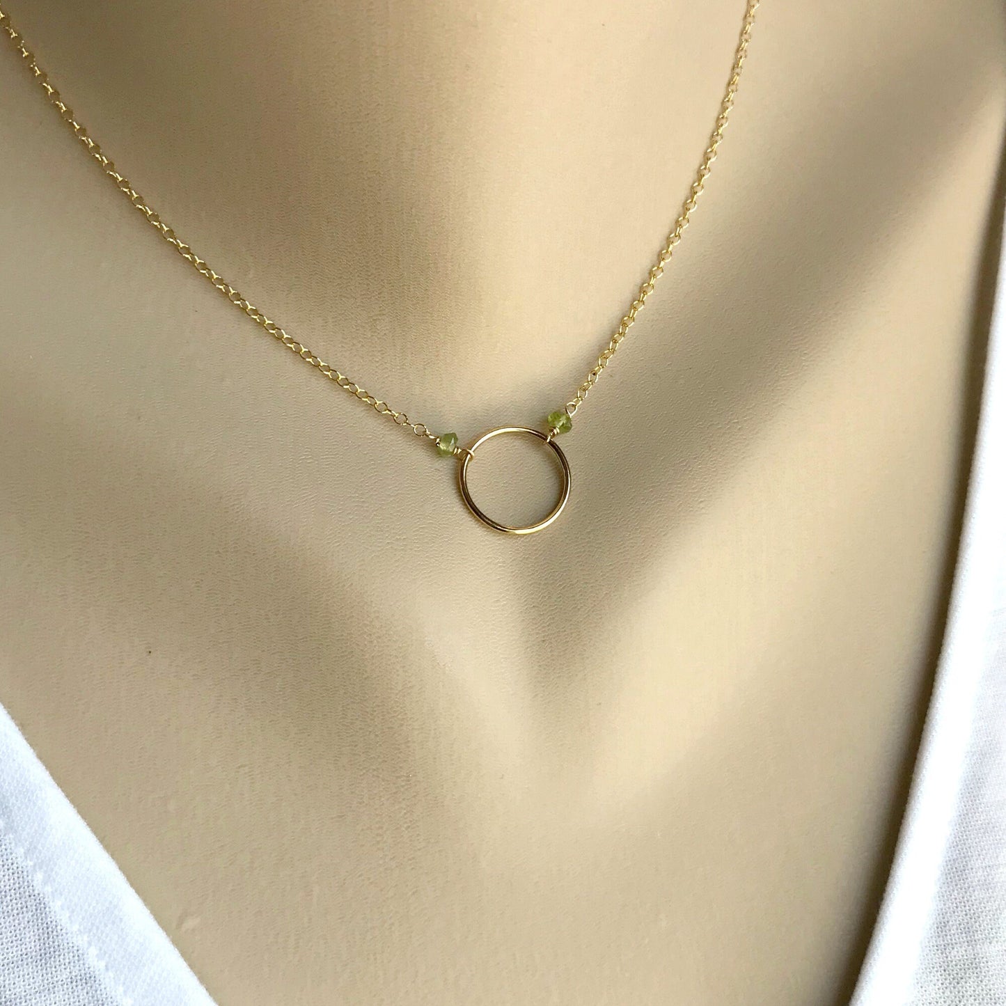 Circle Necklace Peridot Necklace August Birthstone Karma Necklace Dainty Necklace Eternity Necklace Layering Necklace Everyday Necklace