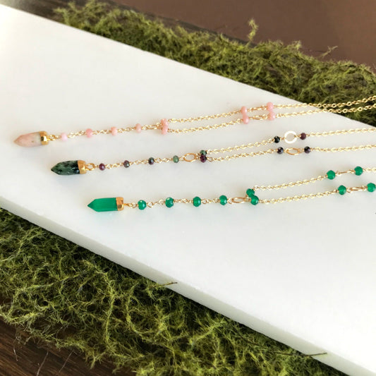 Y Necklace Gold Opal Necklace October Birthstone Delicate Necklace Short Y Necklace Dainty Necklace Layering Necklace Green Jewelry