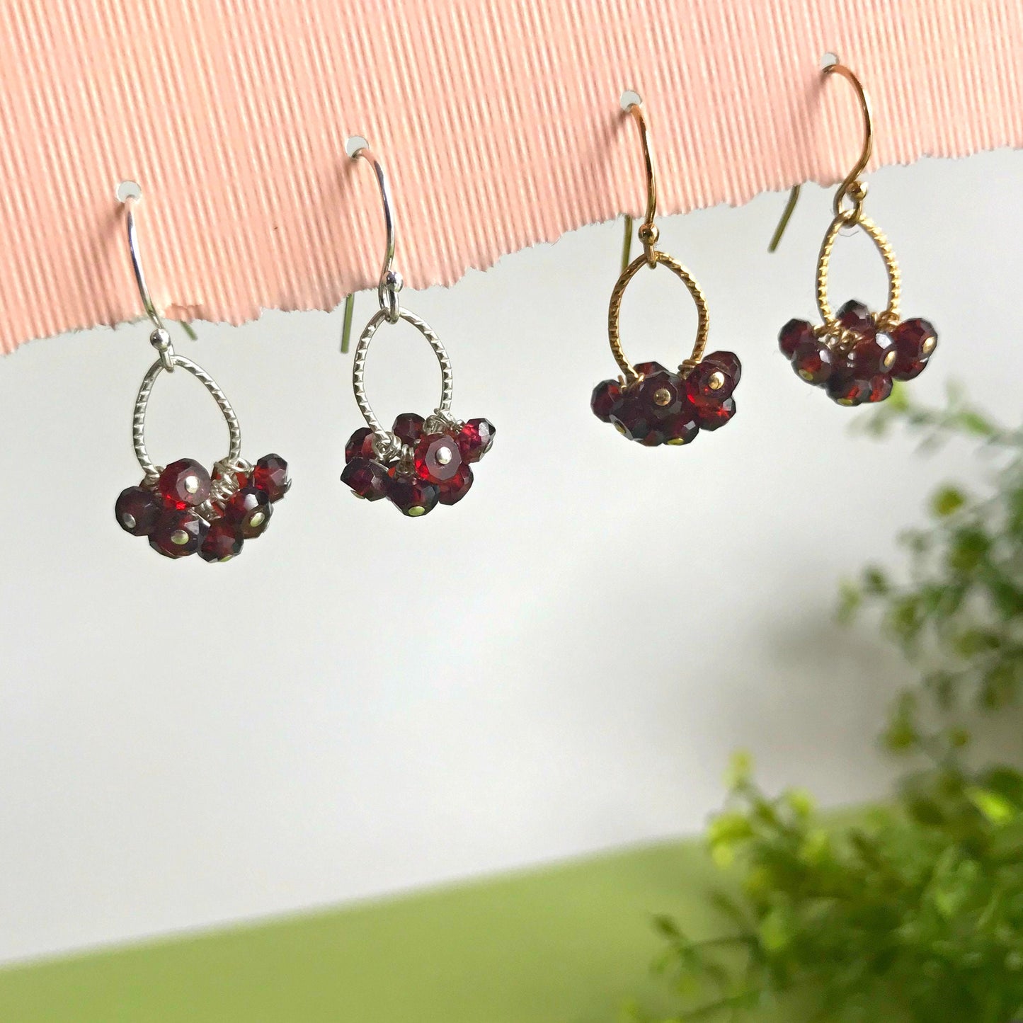 Genuine Garnet Earrings, January Birthstone Jewelry, Delicate Dangle Earrings,Red Minimalist Earrings, Dainty Garnet Jewelry,Simple Earrings