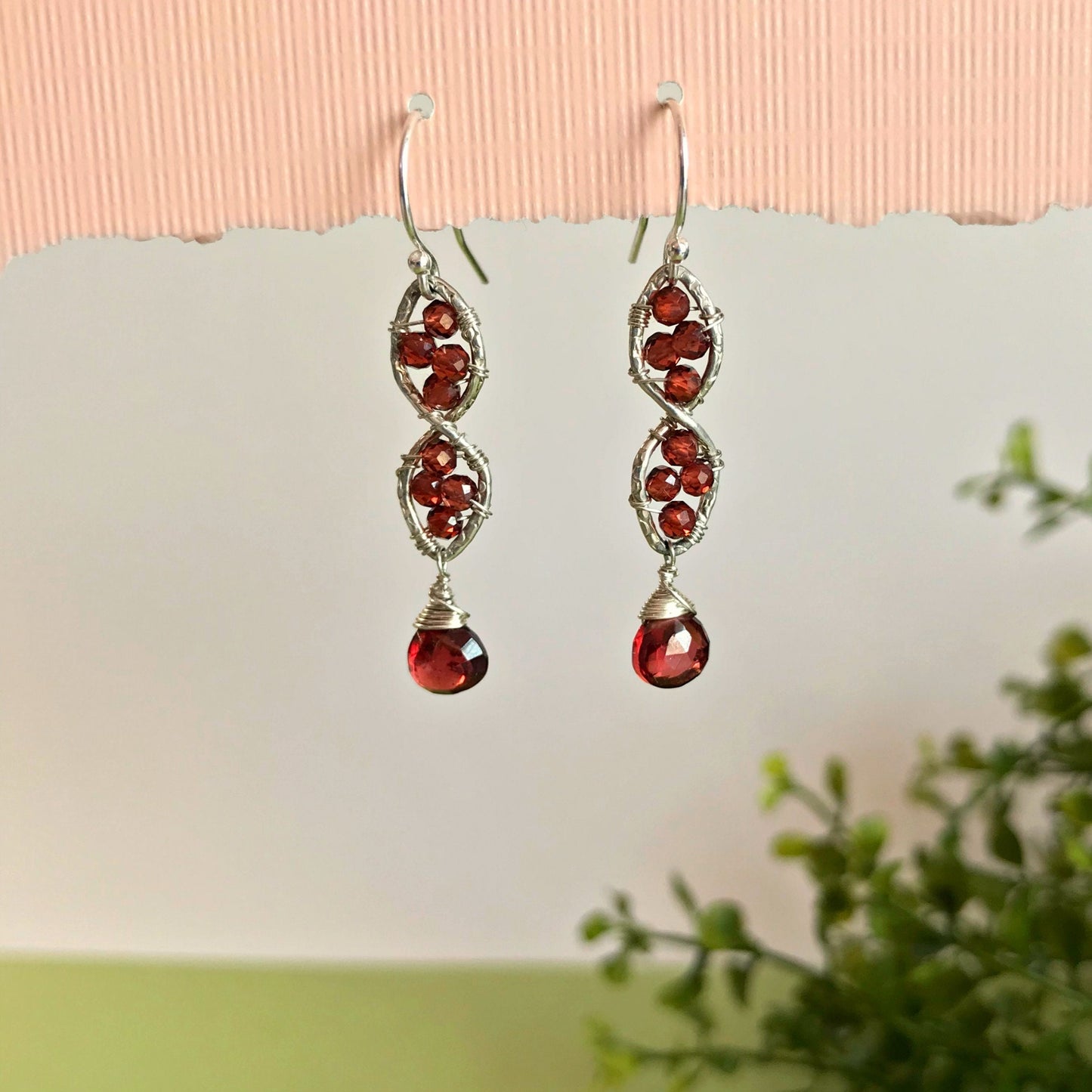 Infinity Earrings Garnet Earrings Gemstone Earrings January Birthstone Teardrop Earrings Bridesmaid Earrings Minimalist Earrings