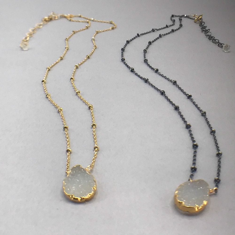 White Druzy Necklace Layering Necklace Delicate Necklace Bridesmaid Gift Gift for Mom Everyday Necklace Choker Necklace Druzy Necklace