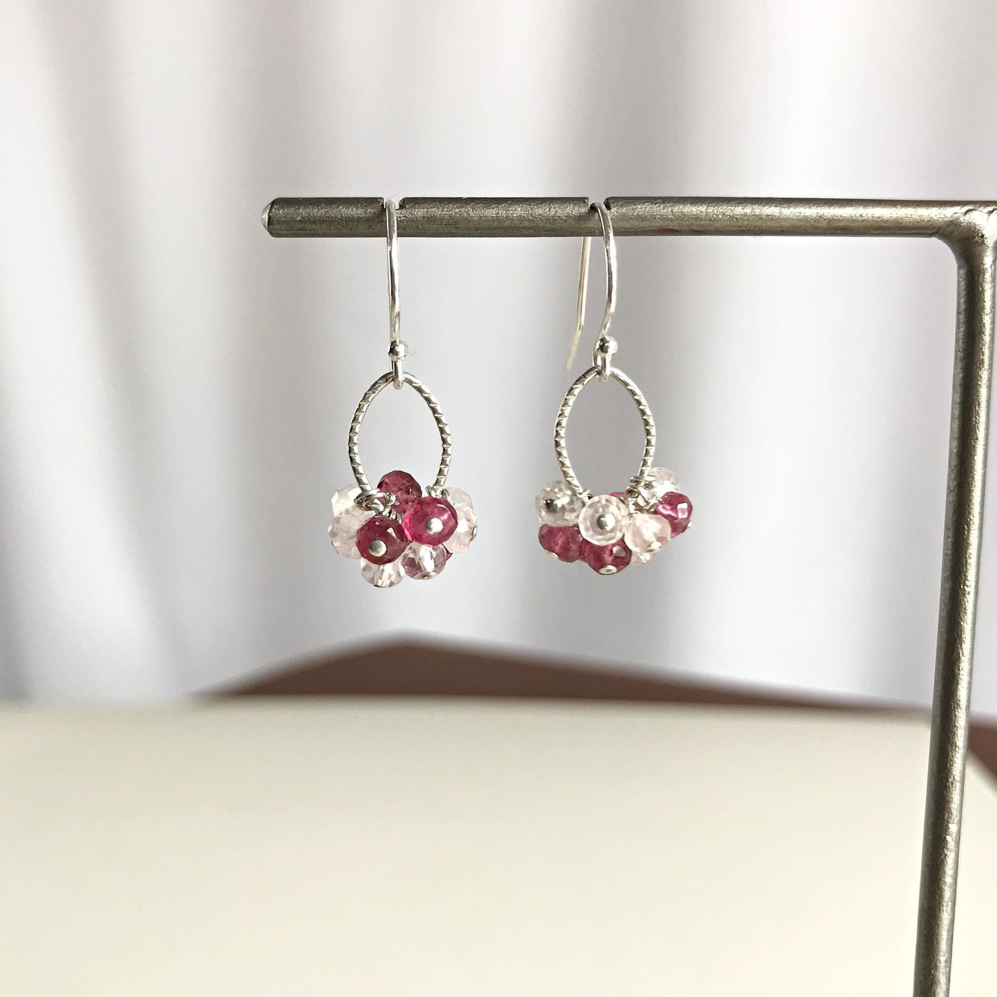 Genuine Rose Quartz and Pink Tourmaline Earrings, Cute Handmade Gemstone Earrings, October Birthstone Dangle Earrings, Dainty Pink Earrings