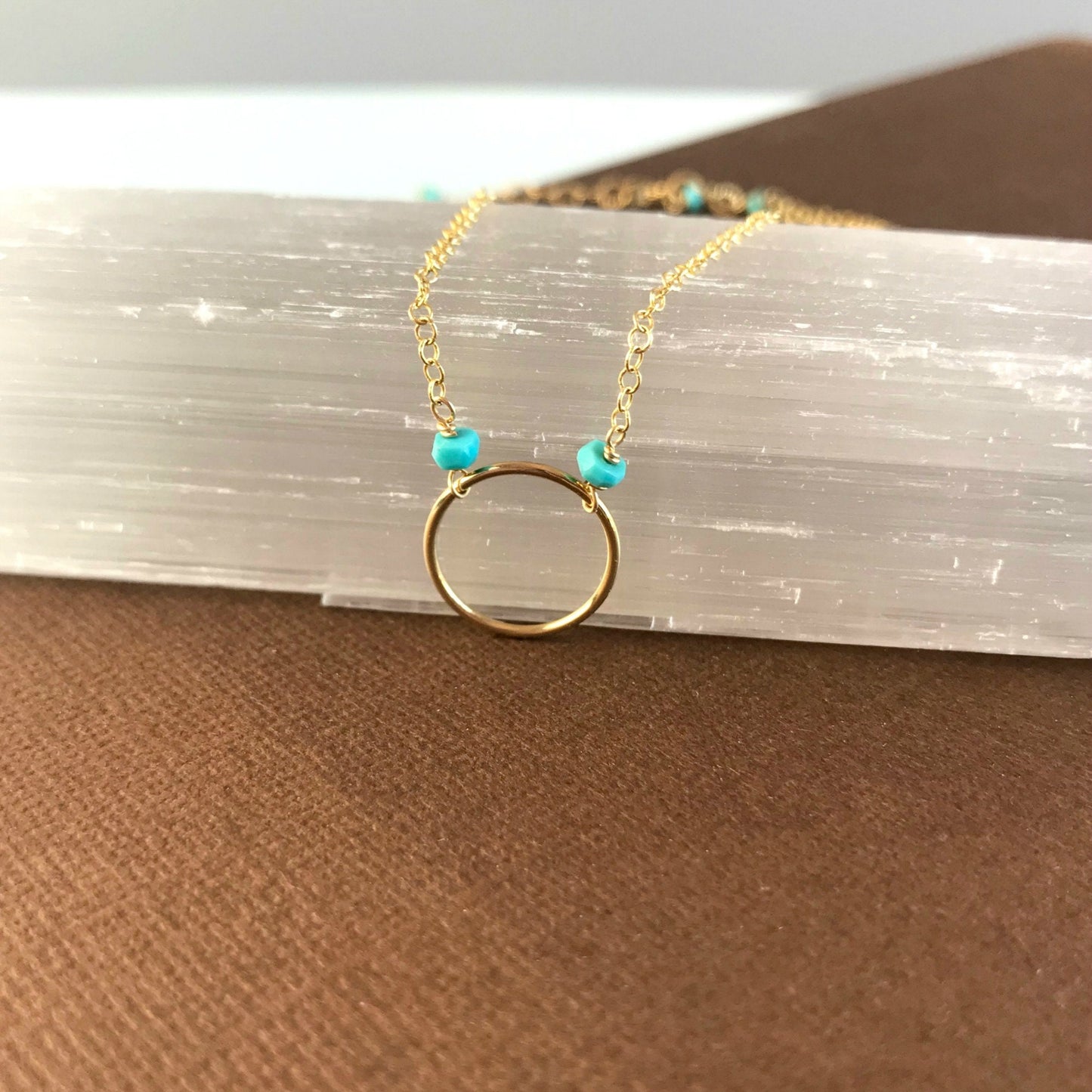 Turquoise Circle Necklace, Blue Delicate Necklace,Karma Necklace,Minimalist Layering Necklace, Eternity Necklace, Dainty Infinity Necklace