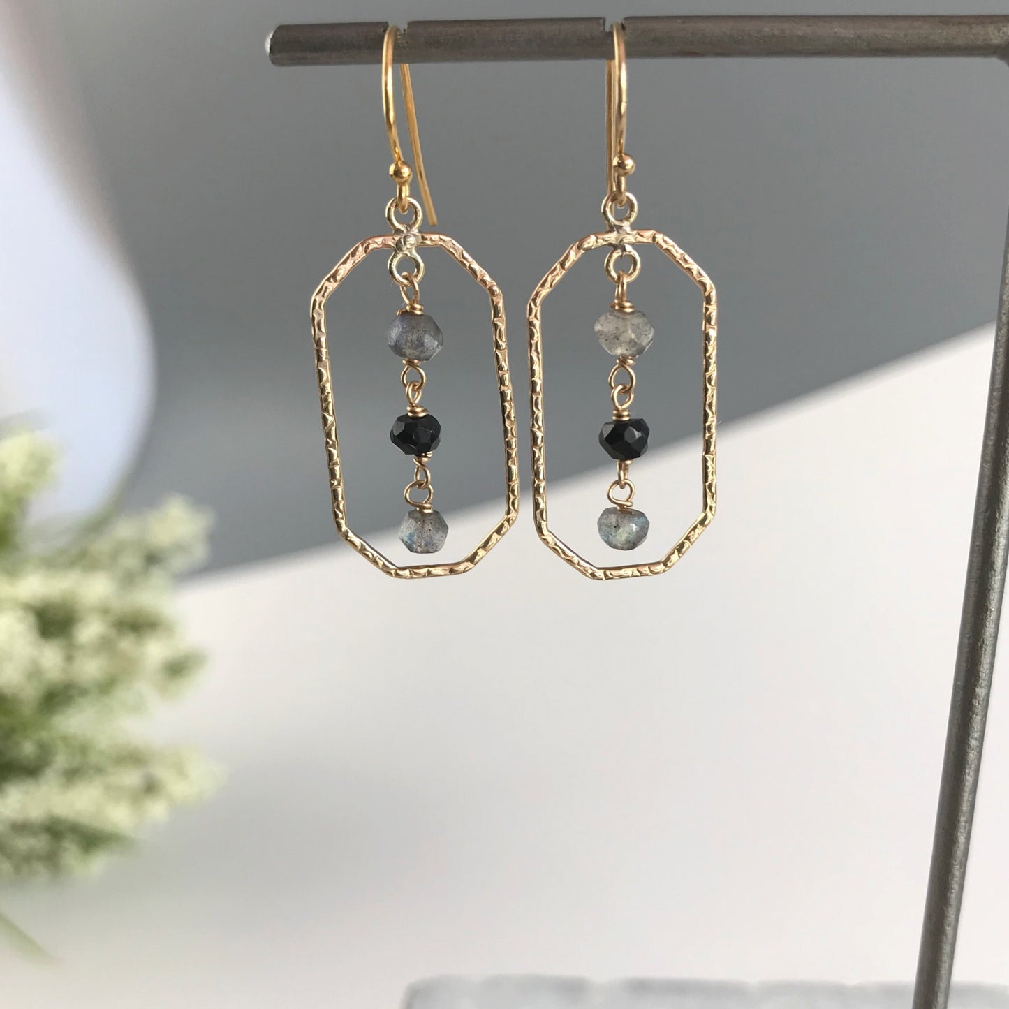 Black Earrings Labradorite Earrings Geometric Earrings Dainty Earrings Gemstone Earrings Gold Earrings Gift for Her Dangle Earrings