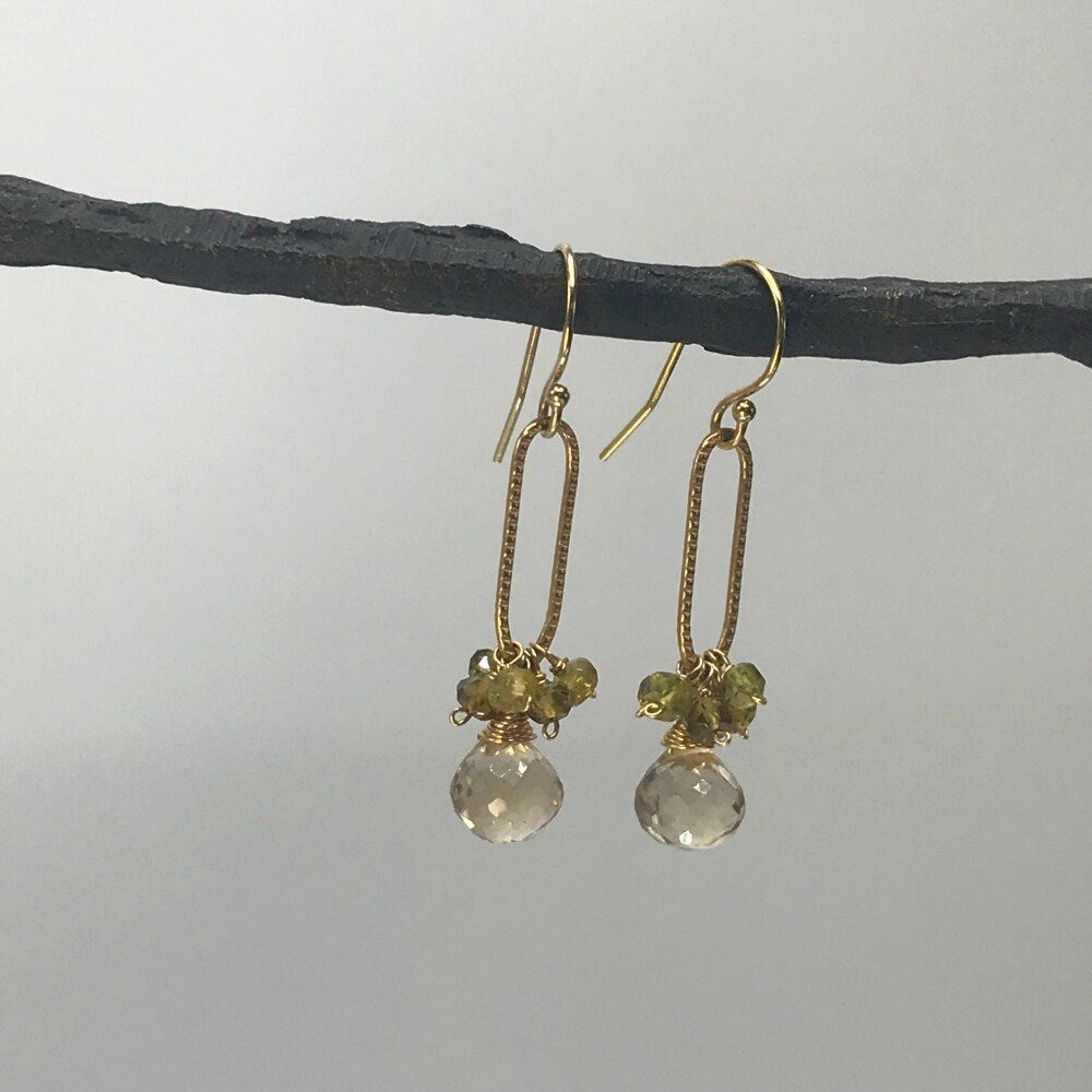 Quartz Earrings Cluster Earrings Tourmaline Earrings Women Earrings Gemstone Earrings Gift for Her Green Earrings Gift for Wife Gift for Mom