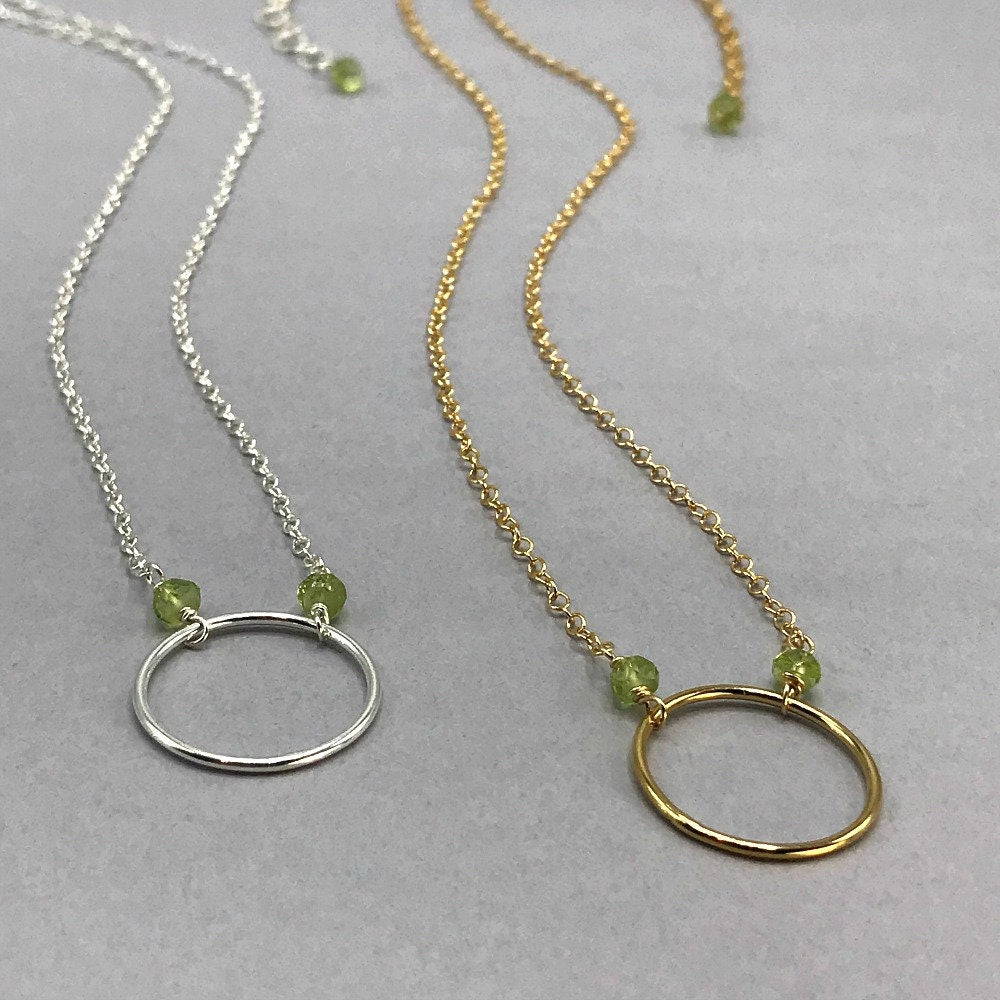 Circle Necklace Peridot Necklace August Birthstone Karma Necklace Dainty Necklace Eternity Necklace Layering Necklace Everyday Necklace