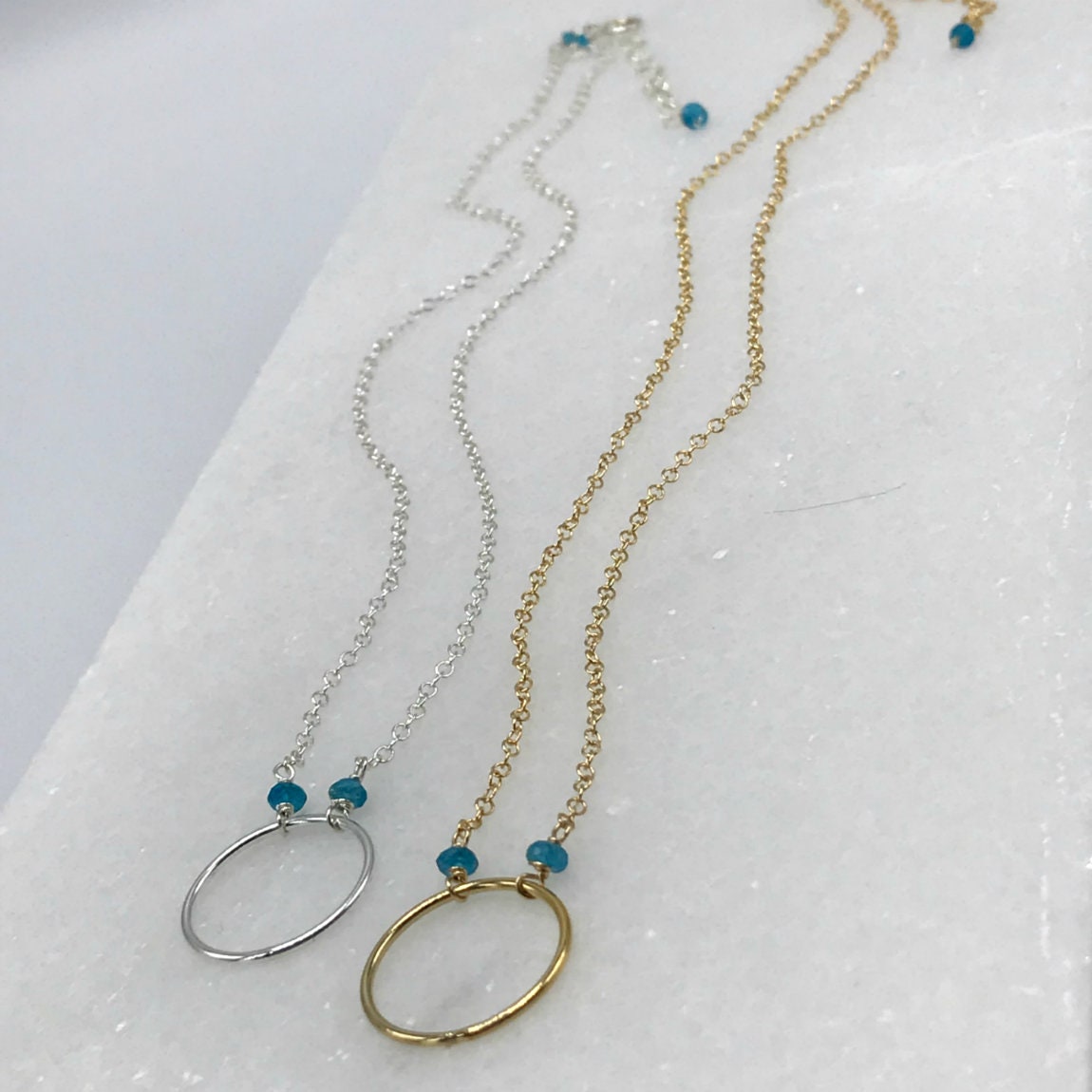 Neon Apatite Necklace Circle Necklace Eternity Necklace Karma Necklace Blue Jewelry Dainty Necklace Delicate Necklace Everyday Necklace
