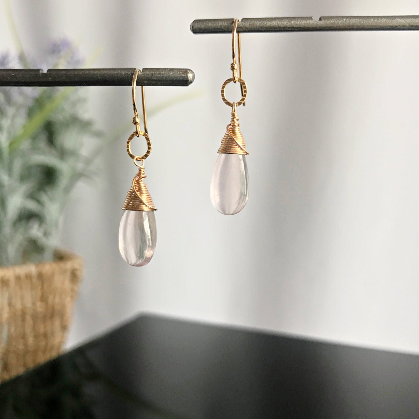 Rose Quartz Earrings Gemstone Earrings Crystal Earrings Minimalist Earrings Silver Earrings Pink Earrings Gold Earrings Cute Earrings