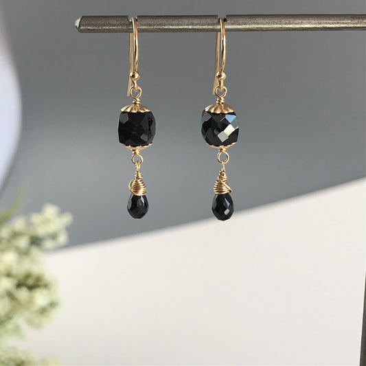 Black Earrings Dainty Earrings Gemstone Earrings Gold Earrings Women Earrings  Gift for Mom Gift for Sister Black and Gold Black Jewelry