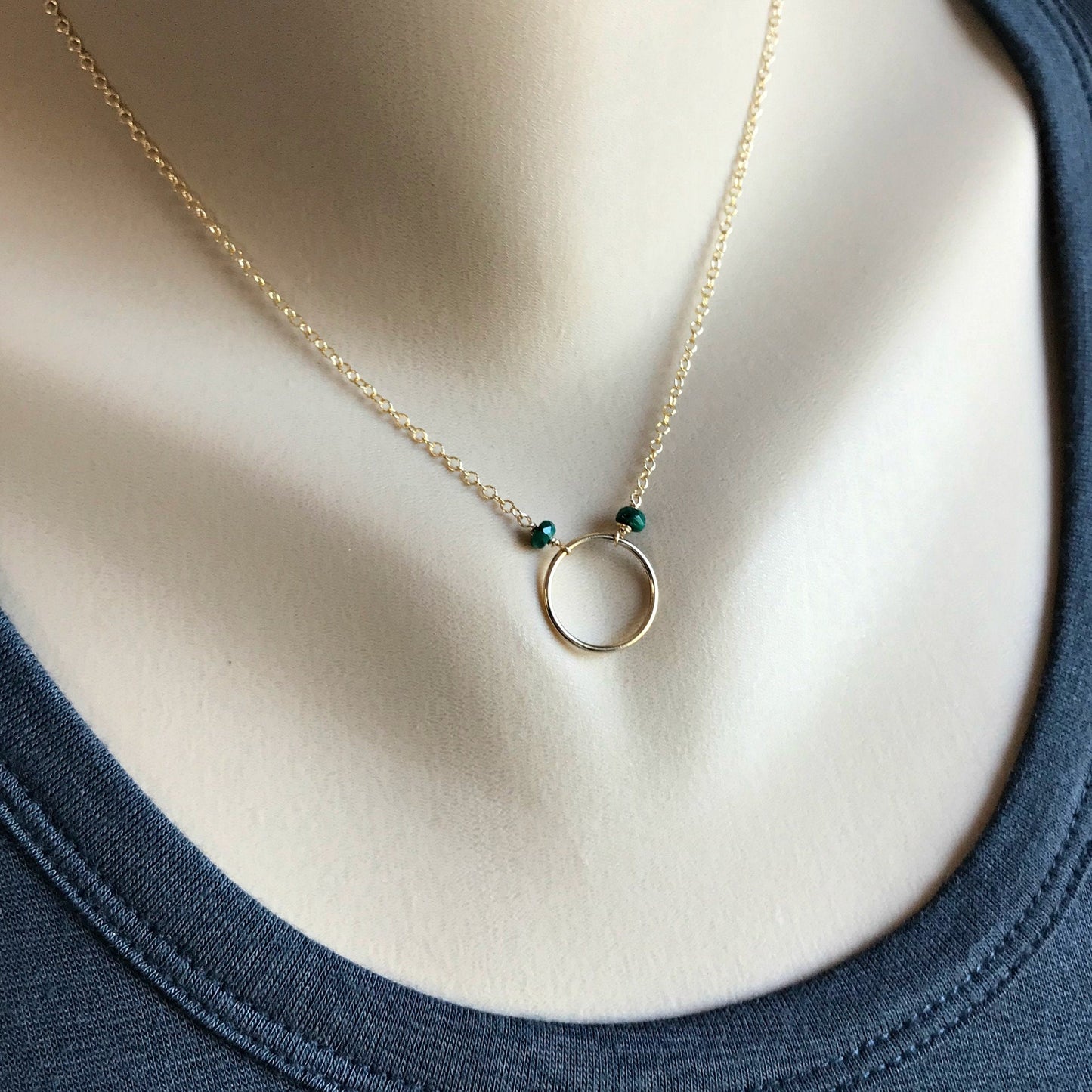 Karma Necklace Gift,Gold Circle Necklace,Emerald Necklace,Pearl Necklace,Birthstone Necklace,Layering Necklace,Dainty Minimalist Necklace