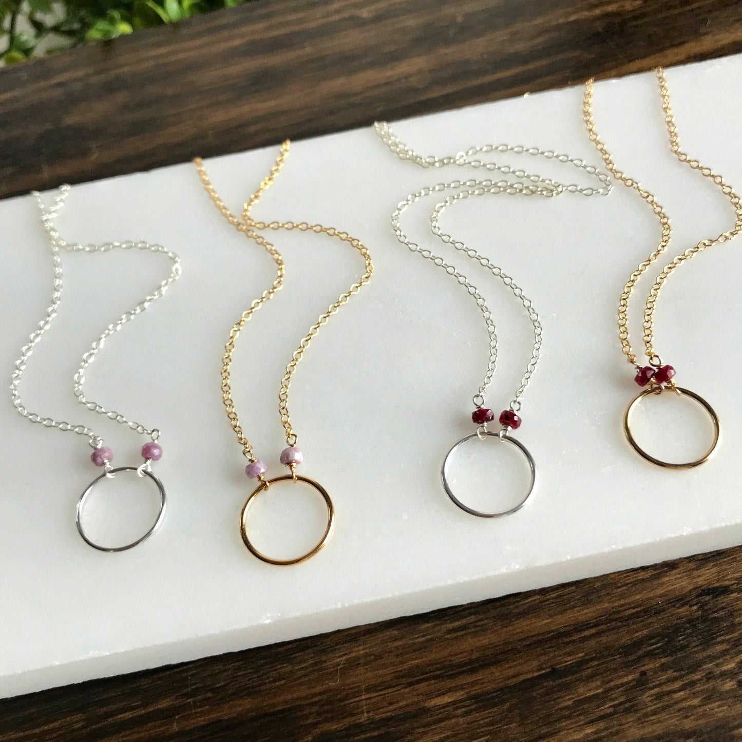 Gold Circle Pendant Ruby Pendant July Birthstone Necklace Dainty Necklace Open Circle Necklace Karma Necklace Eternity Necklace Gift for Mom