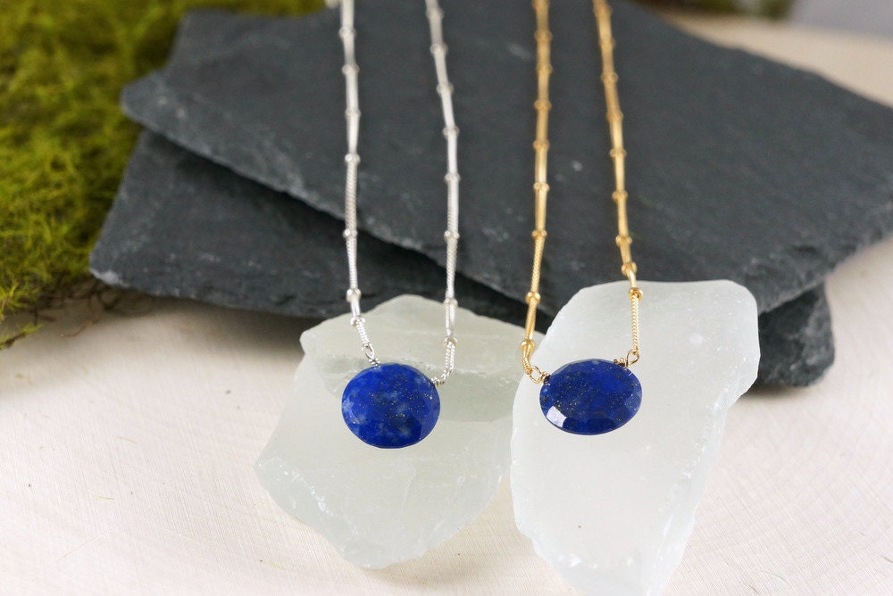 Lapis Lazuli Gold Necklace Pendant Necklace Blue Necklace Simple Necklace Dainty Necklace Women Necklace Gift for Wife Gift for Girlfriend