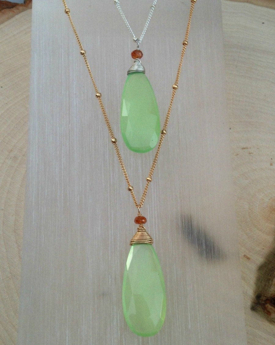 Green Chalcedony Green Gemstone Drop Necklace Statement Necklace Layering Necklace Pendant Necklace Everyday Necklace Gift for Mother