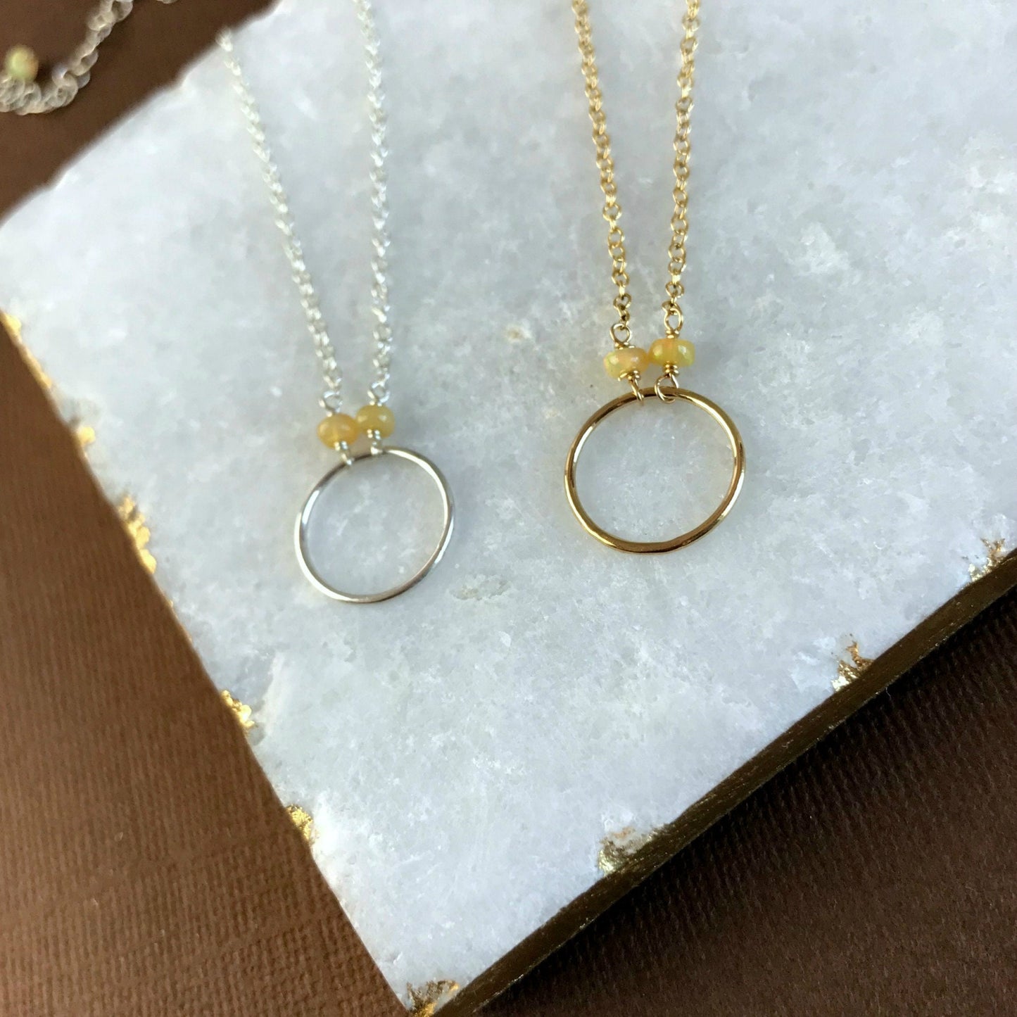 Opal Necklace October Birthstone  Circle Pendant Karma Necklace Dainty Necklace Eternity Necklace Layering Necklace Everyday Necklace