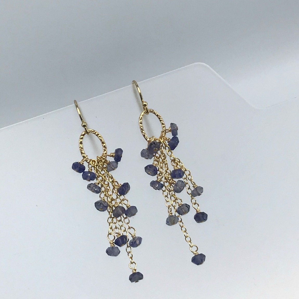 Iolite Earrings Gemstone Earrings Cluster Earrings Blue Earrings Tassel Earrings Dainty Earrings Simple Earrings Earrings for Women