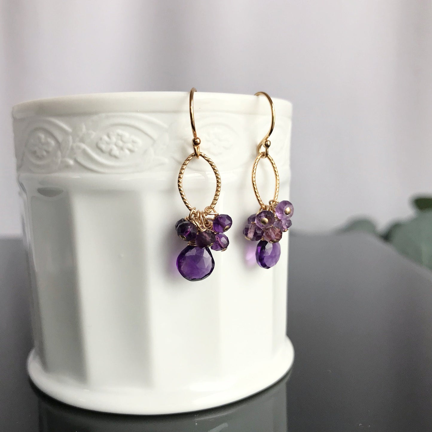 Amethyst Teardrop Cluster Earrings for Women,February Birthstone Jewelry,Chic Purple Delicate Earrings in Gold or Silver,Unique Gift for Her