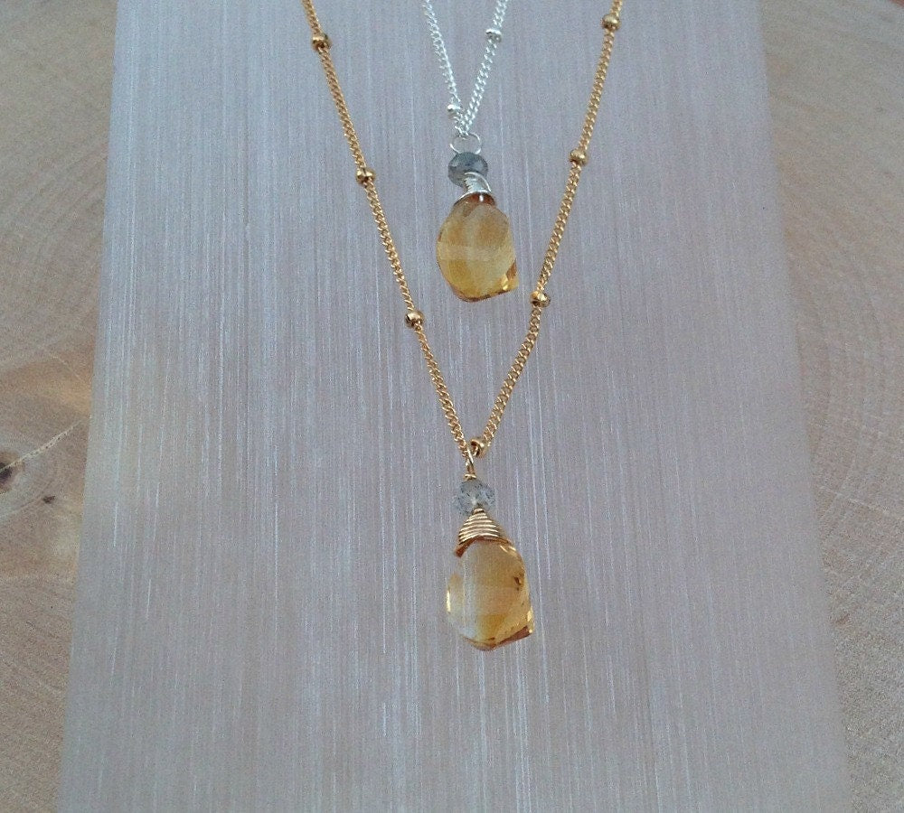 Citrine Necklace November Birthstone Gemstone Pendant Layering Necklace Dainty Necklace Minimalist Necklace Gold Necklace Gift for Mom