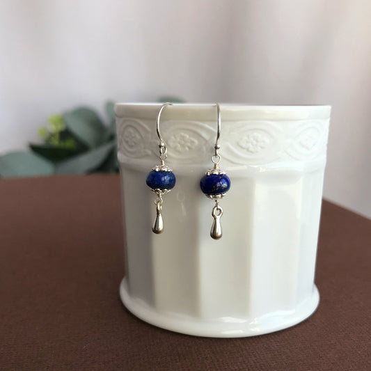 Lapis Drop Earrings,Blue Teardrop Earrings,Silver Lapis Earrings,Cute Gemstone Earrings, Gold Lapis Earrings,Art Deco Lapis Lazuli Earrings