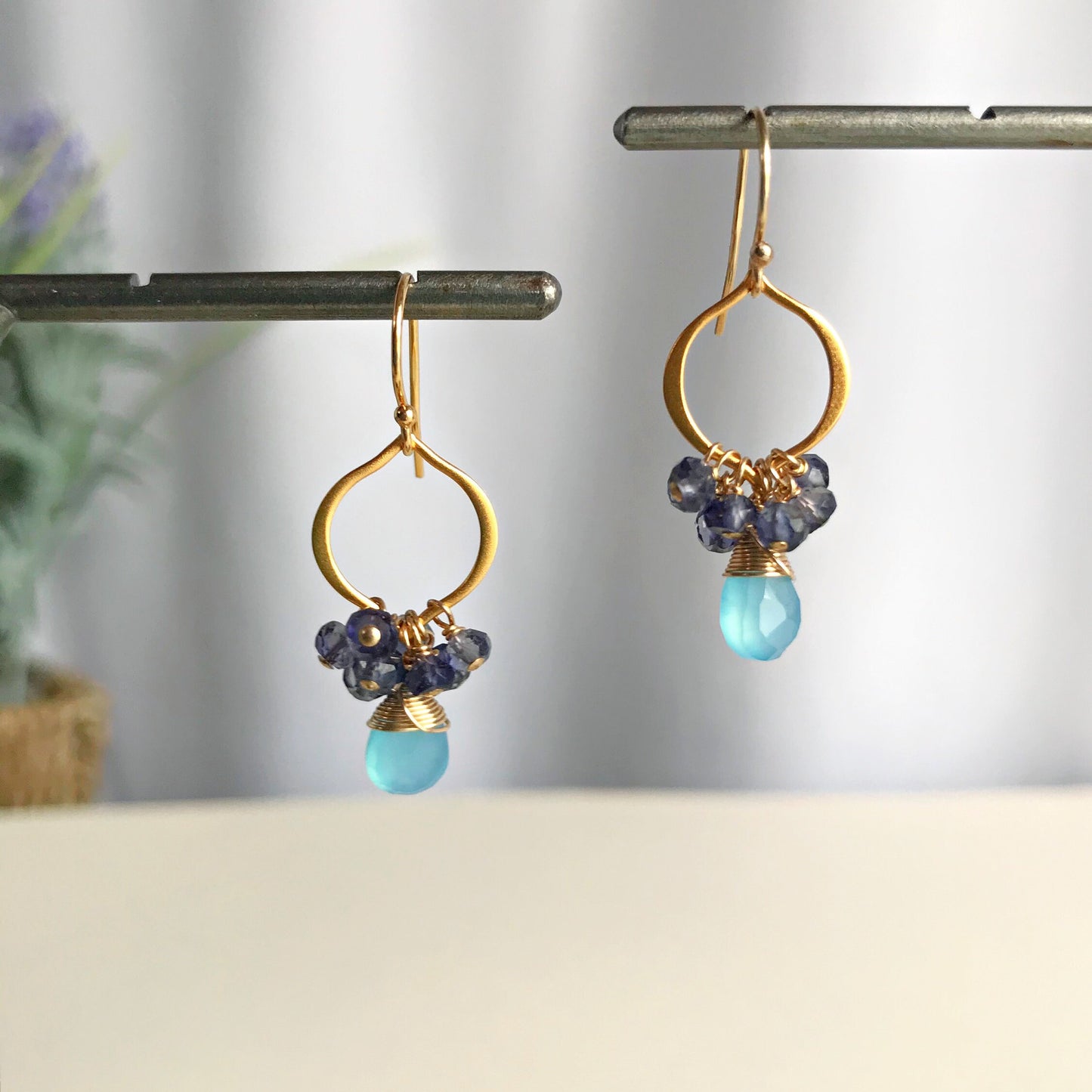 Blue Earrings Teardrop Earrings Earrings for Women Statement Earrings Chandelier Earrings Gold Earrings Gift for Her Gift for Mom