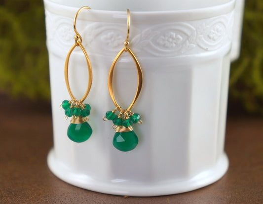 Green Onyx Earrings Statement Earrings May Birthstone Unique Earrings Earrings for Women Handmade Earrings Gold Earrings Mother's Day Gift