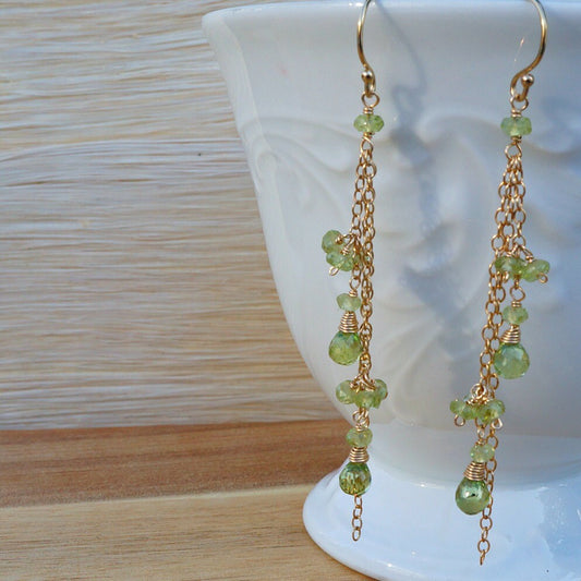 Peridot Earrings August Birthstone Green Earrings Dangle Earrings Long Earrings Dainty Earrings Everyday Earrings Lightweight Earrings