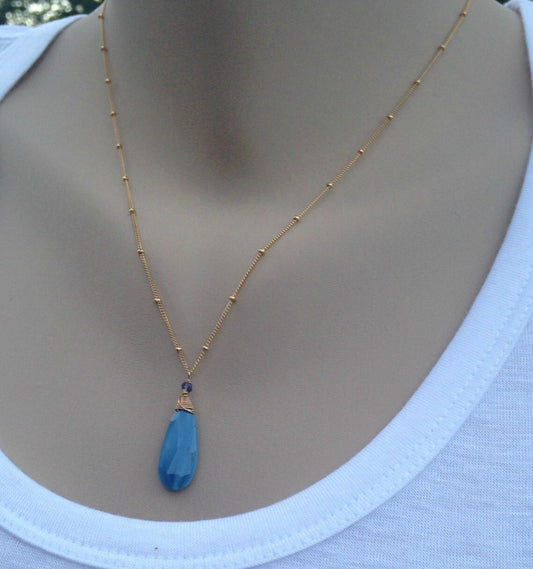 Oregon Blue Opal Pendant Tear Drop Necklace October Birthstone layering Necklace Blue Necklace Plunging Necklace Everyday Necklace