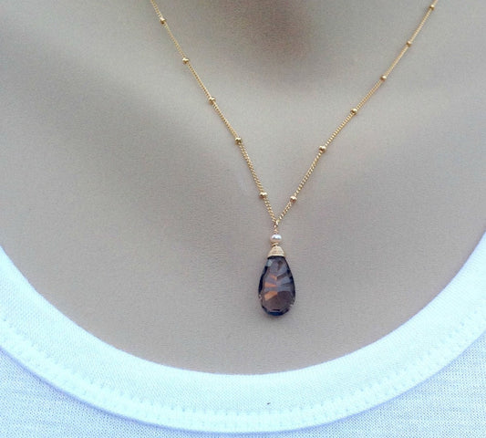 Smoky quartz pendant,Smoky Quartz Necklace,Wire Wrapped